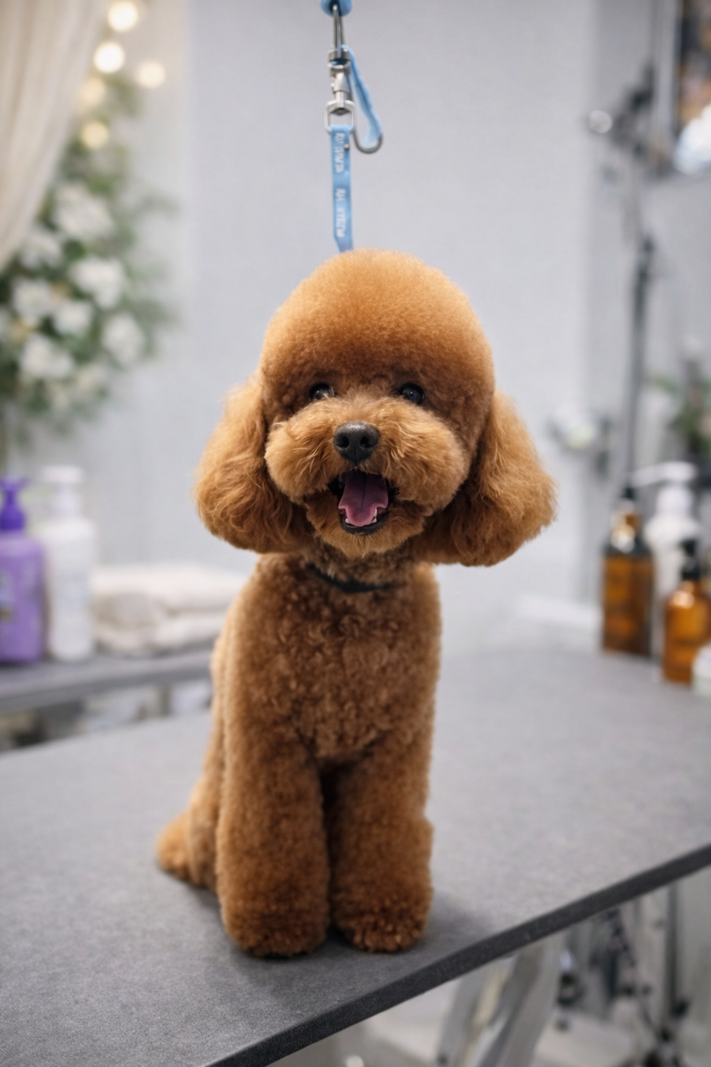 Cățel fericit la grooming